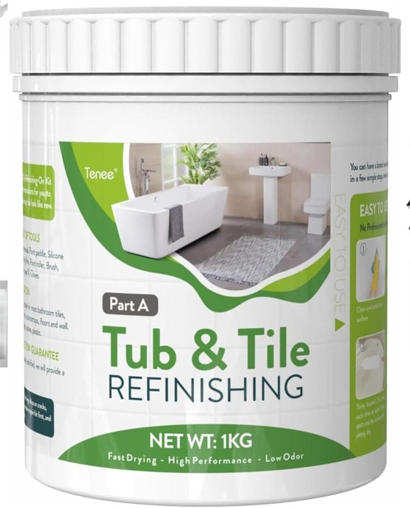 Tenee 16.89 oz White Tub and Tile Paint, Tub and Tile Refinishing Kit with 8 Tools, Semi-Gloss Bathtub Paint for Bathroom, 25-30sq.ft, Low Odor Bathtub Refinishing Kit for Fiberglass - Image 1